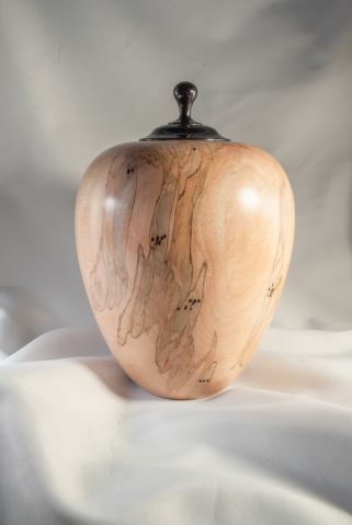 Hand Turned Quilted Ambrosia Maple Urn, 139 cu.in., $525